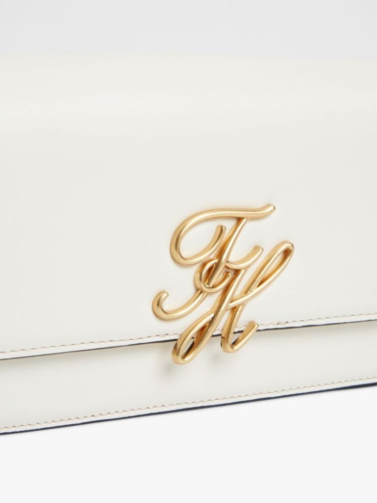 Alb Geanta Crossbody Din Piele Cu Clapa Si Placa Cu Logo  Femei