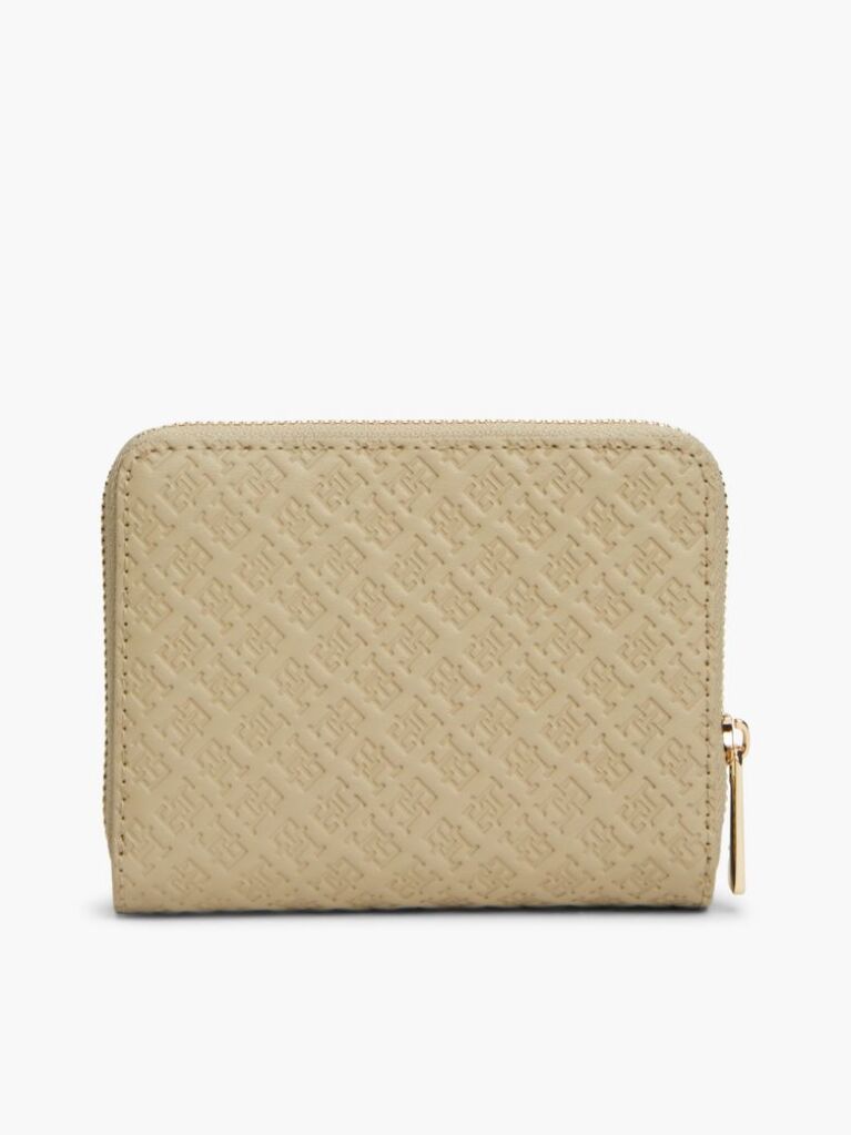 Bej Portofel Cu Clapa Si Fermoar Cu Logo Hilfiger In Relief  Femei