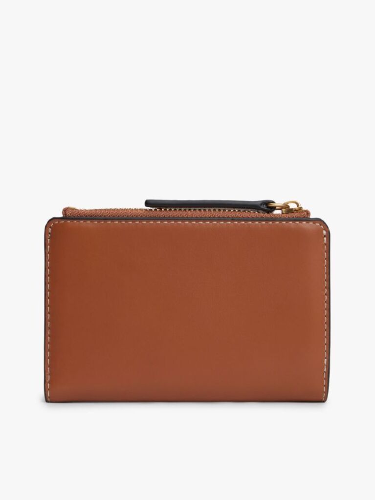 Brown Logo Plaque Leather Bifold Wallet  Women