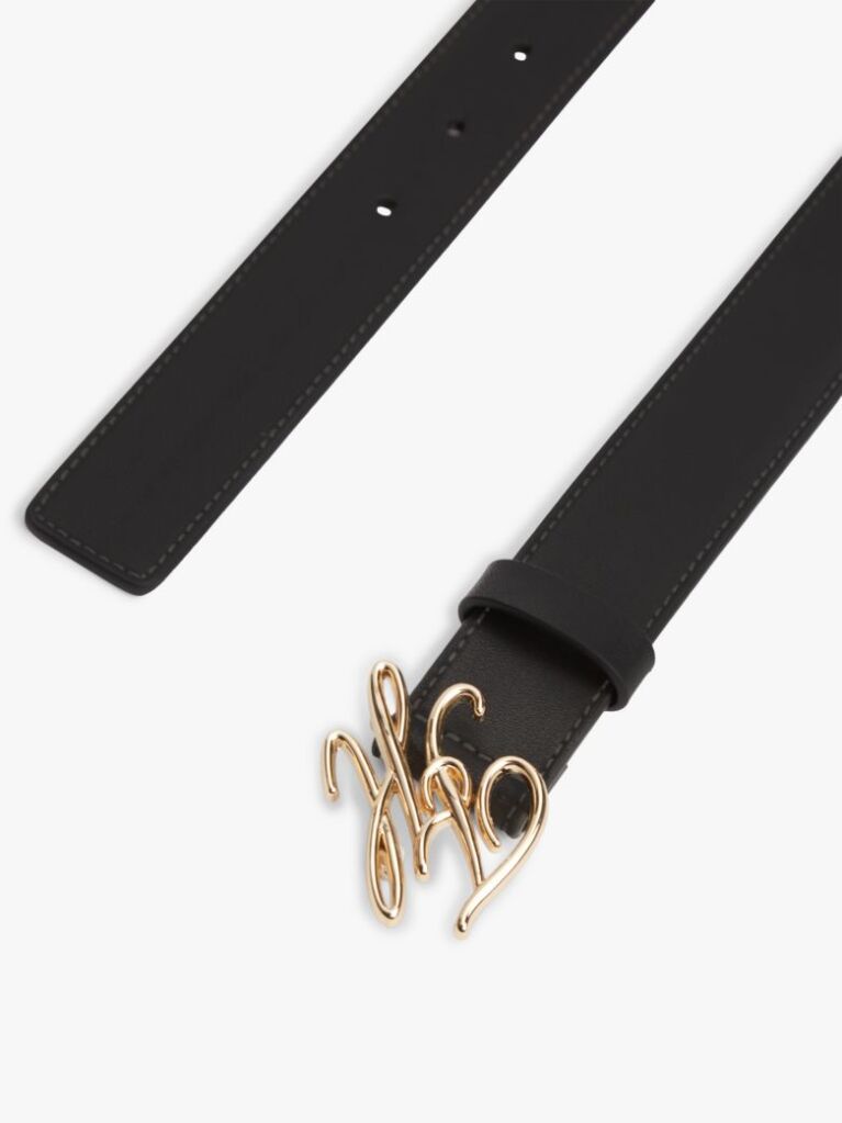 Black Logo Plaque Buckle Leather Belt  Women