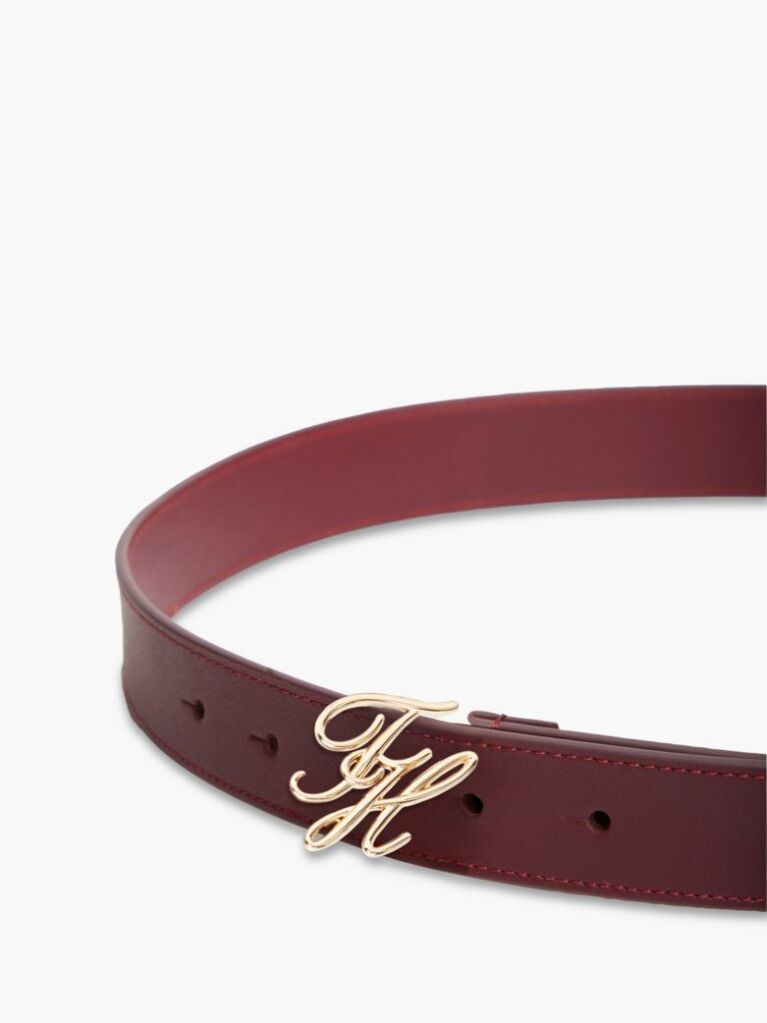 Red Logo Plaque Buckle Leather Belt  Women