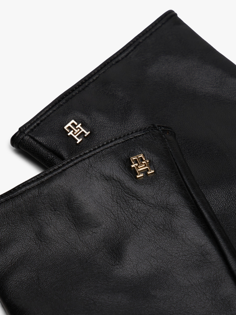 Negru Manusi Din Piele Cu Placa Chic TH Monogram  Femei