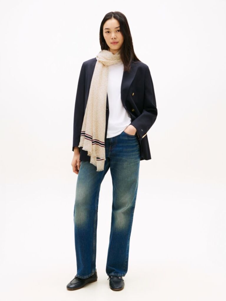 Beige TH Monogram Lightweight Scarf  Women