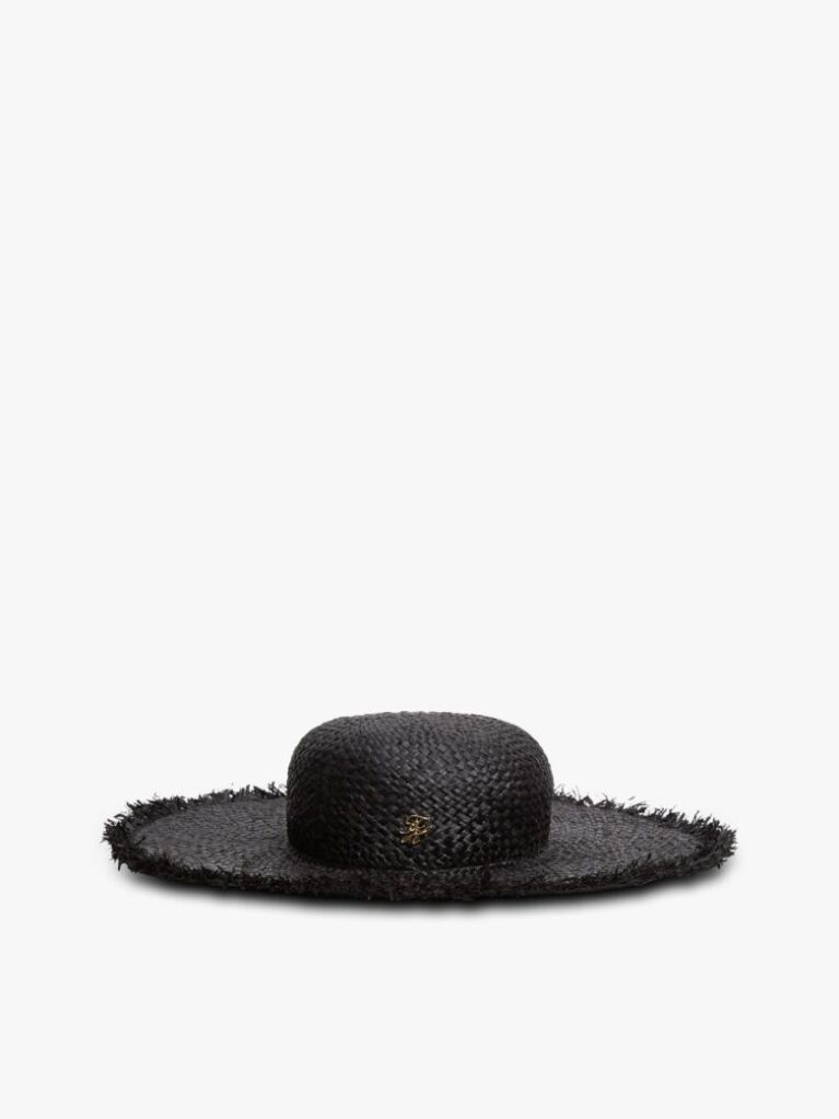 Black Logo Plaque Woven Straw Hat  Women