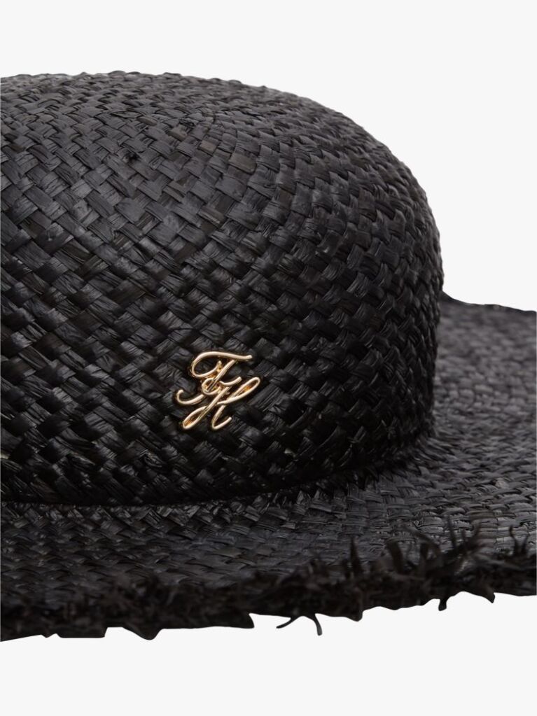 Black Logo Plaque Woven Straw Hat  Women