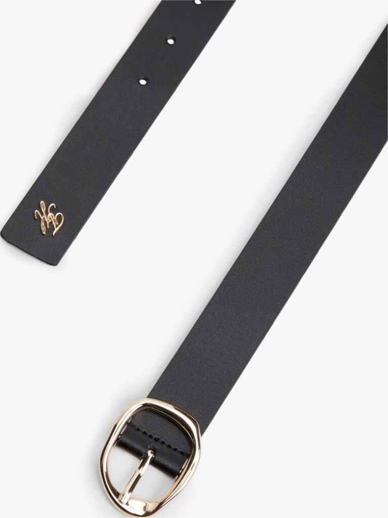 Black Sculpted Buckle Leather Belt  Women