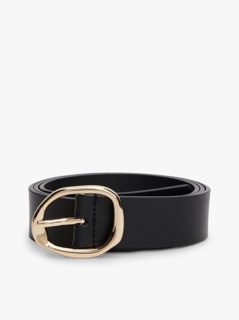 Black Sculpted Buckle Leather Belt  Women