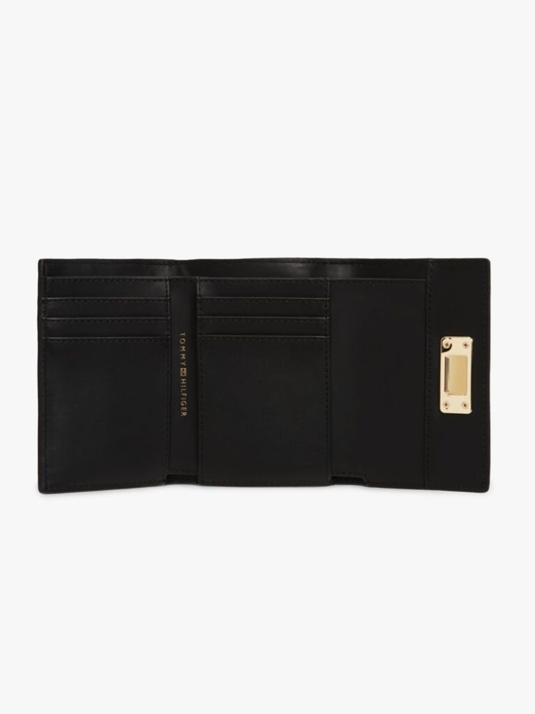 Black Modern TH Monogram Turn Lock Trifold Wallet  Women