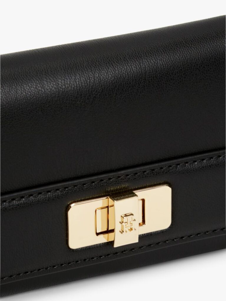 Black Modern TH Monogram Turn Lock Trifold Wallet  Women
