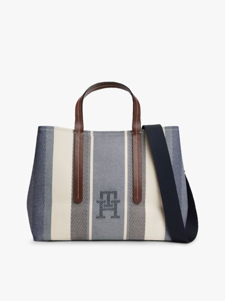 Blue Geanta City Satchel Jacquard Cu Monograma TH  Femei