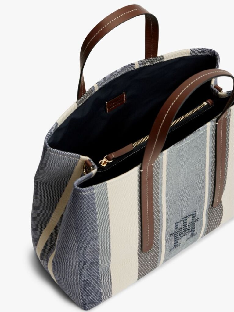 Blue Geanta City Satchel Jacquard Cu Monograma TH  Femei