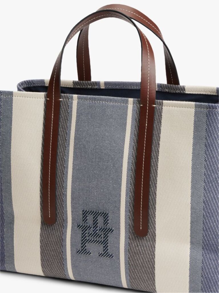 Blue Geanta City Satchel Jacquard Cu Monograma TH  Femei