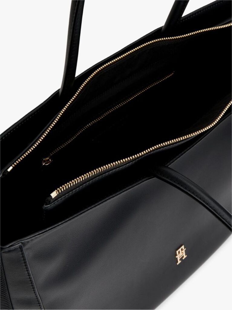 Negru Hilfiger Icon Geanta Tote Cu Logo Pe Banda  Femei