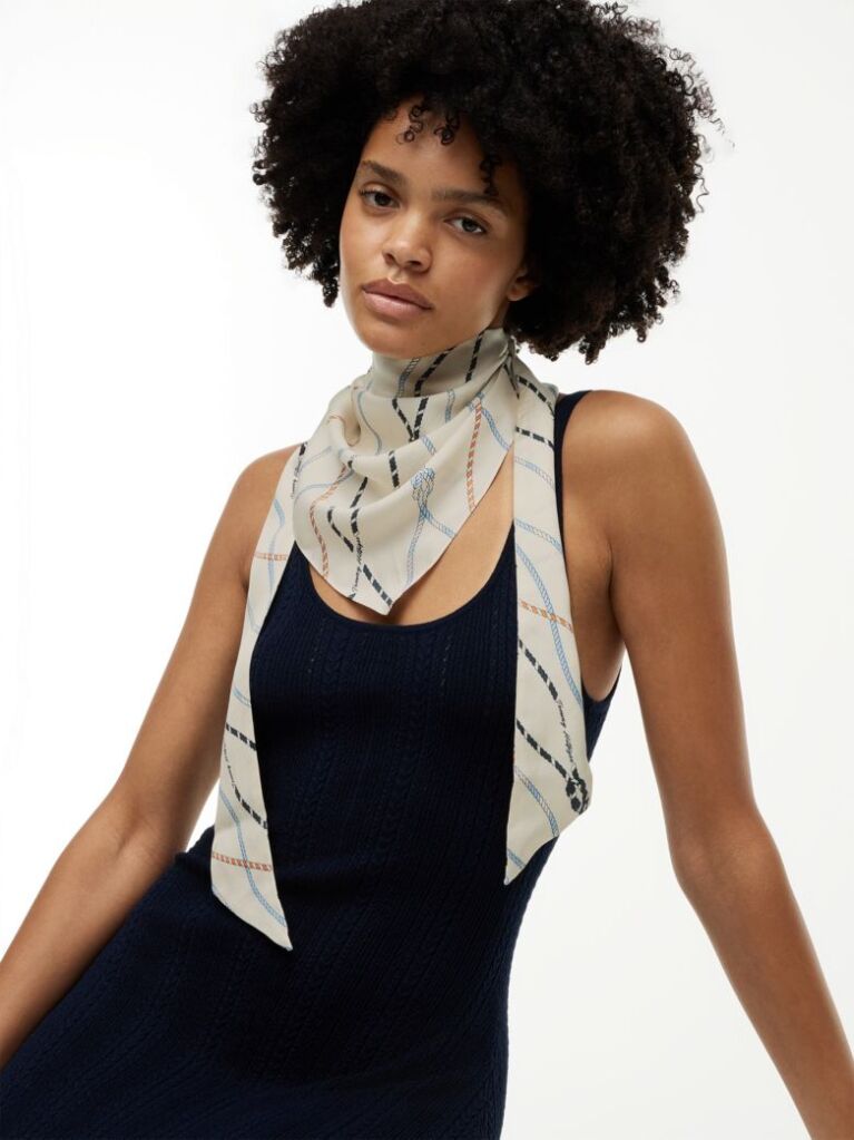 White Rope Print Pure Silk Scarf  Women