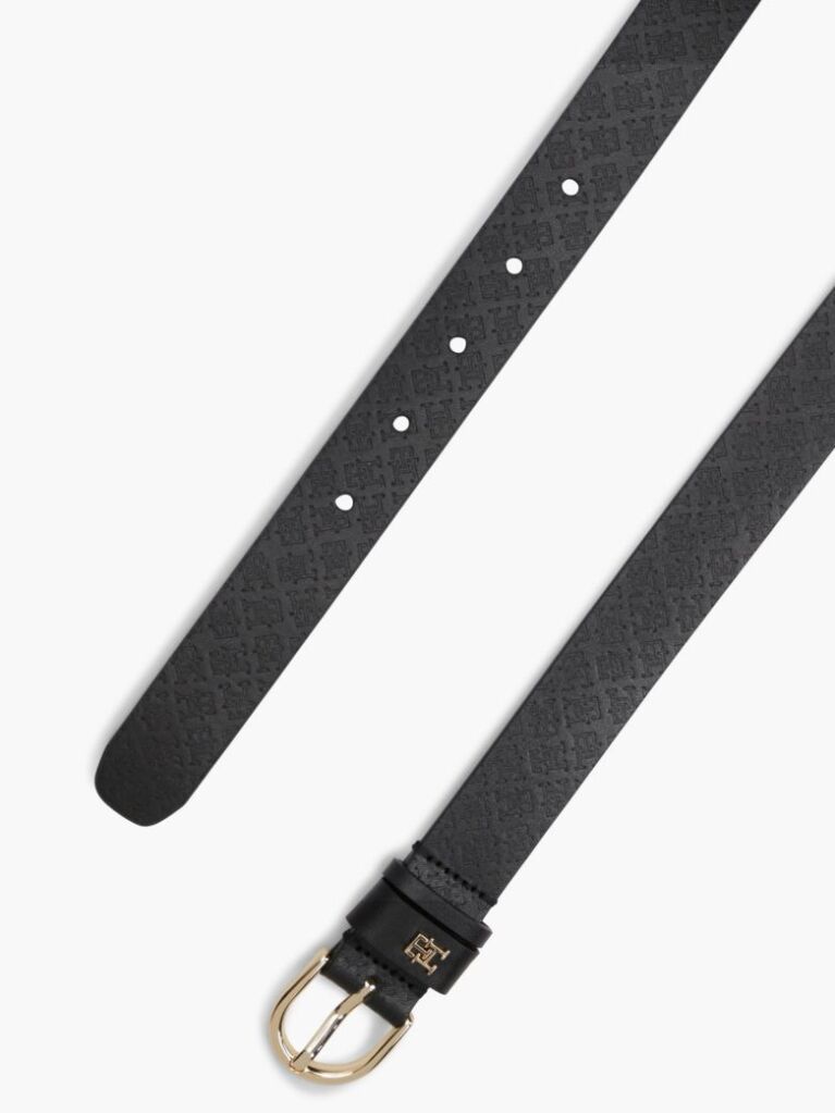 Black TH Monogram Debossed Leather Belt  Women
