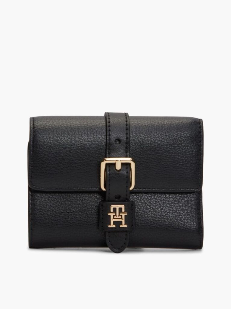 Negru Portofel Trifold Pebble Grain Cu Catarama  Femei