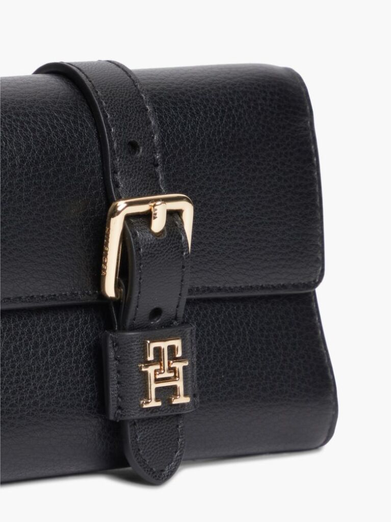 Negru Portofel Trifold Pebble Grain Cu Catarama  Femei