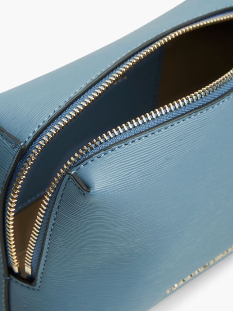 Blue Modern Metallic Logo Textured Camera Bag  Women