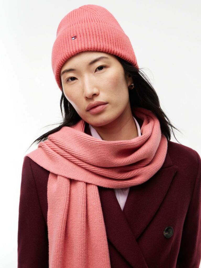 Pink Hilfiger Flag Embroidery Beanie With Wool  Women