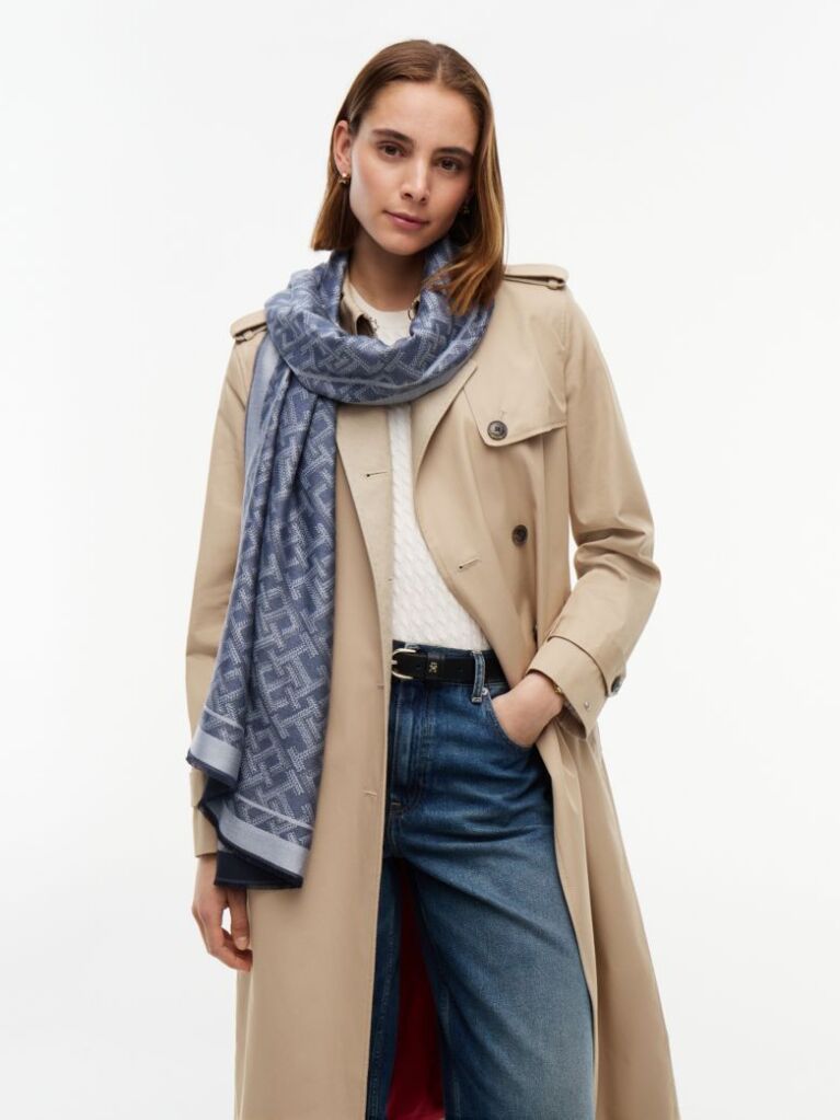 Blue TH Monogram Jacquard Scarf  Women