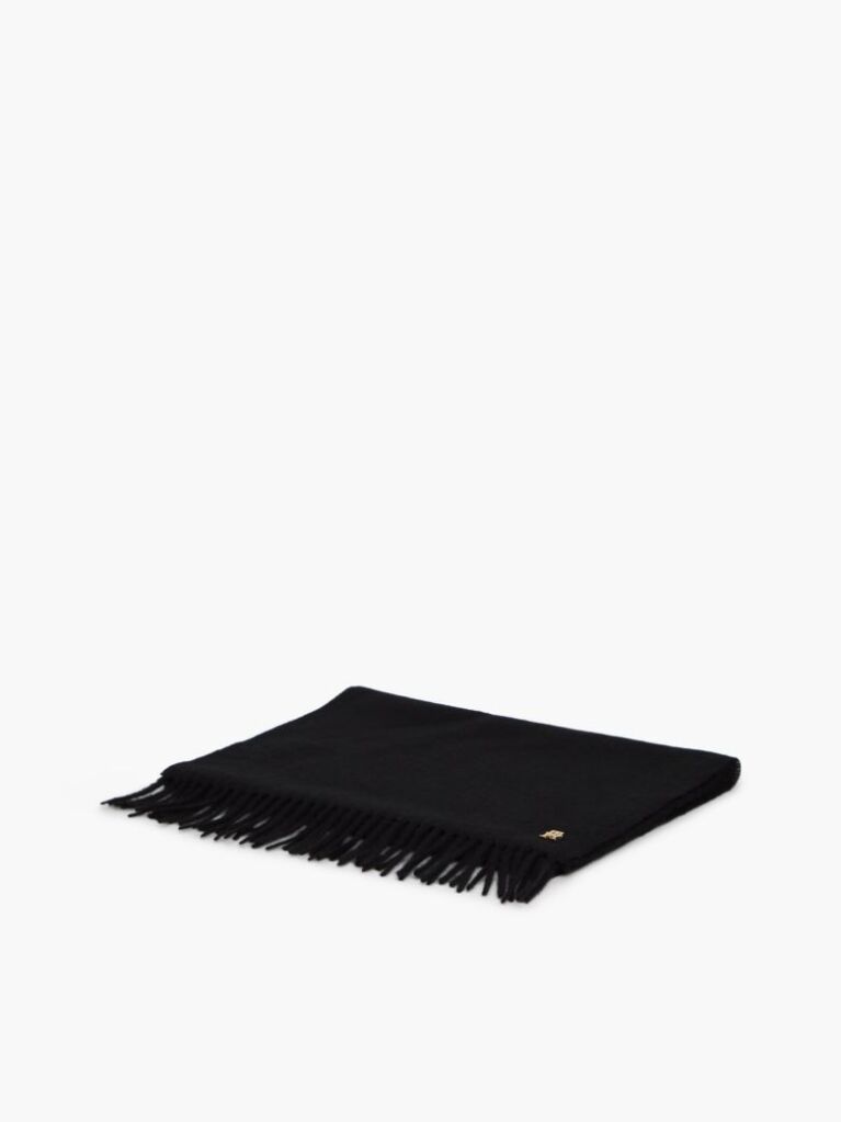 Black Pure Cashmere TH Monogram Fringe Scarf  Women
