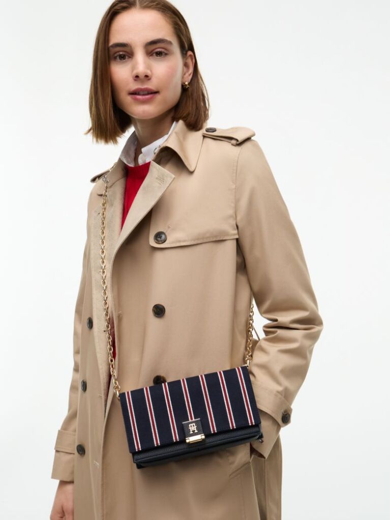 Blue Geanta Crossbody Cu Lant Si Dunga Global  Femei