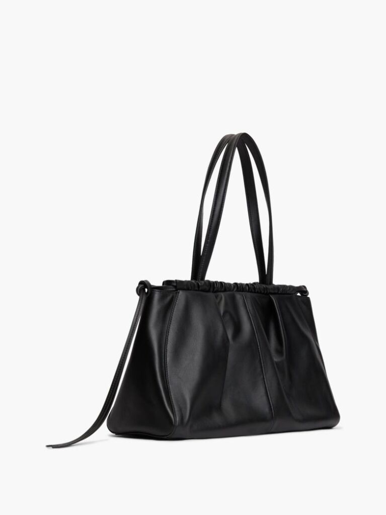 Black Soft Leather Drawstring Hobo Bag  Women