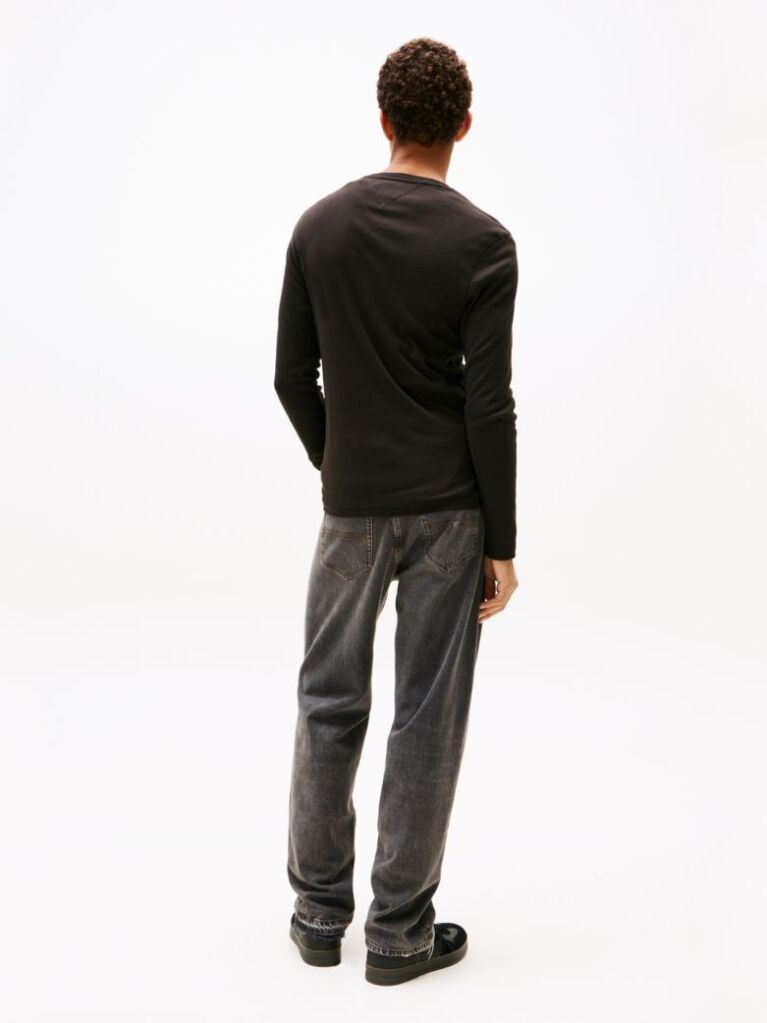 Negru Tricou Cu Maneca Lunga din Bumbac Organic  Barbati