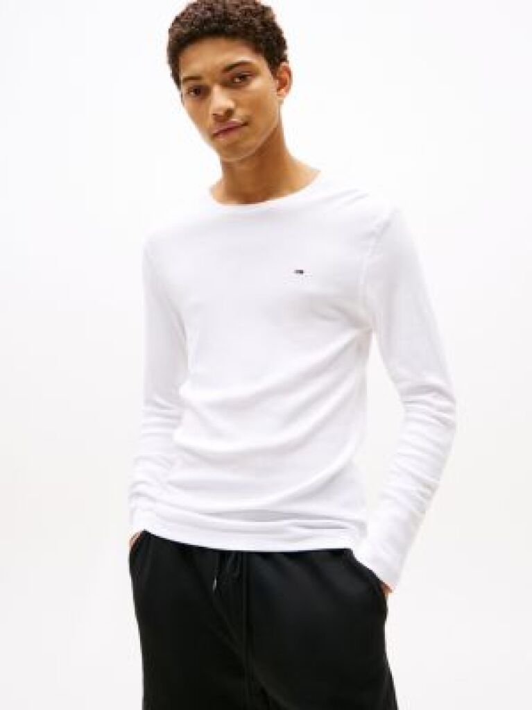 Alb Tricou Cu Maneca Lunga din Bumbac Organic  Barbati