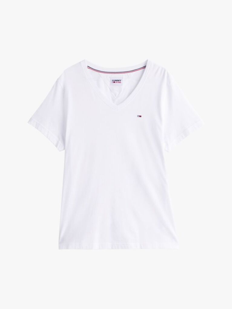 Alb Tricou Cu Guler In V  Barbati