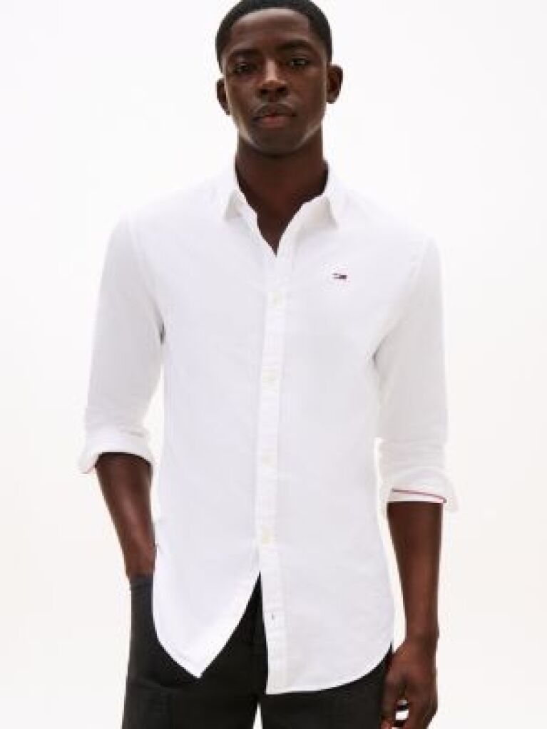 Alb Camasa Slim Fit Din Bumbac Organic Stretch  Barbati