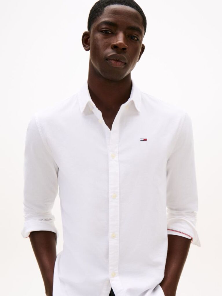 Alb Camasa Slim Fit Din Bumbac Organic Stretch  Barbati