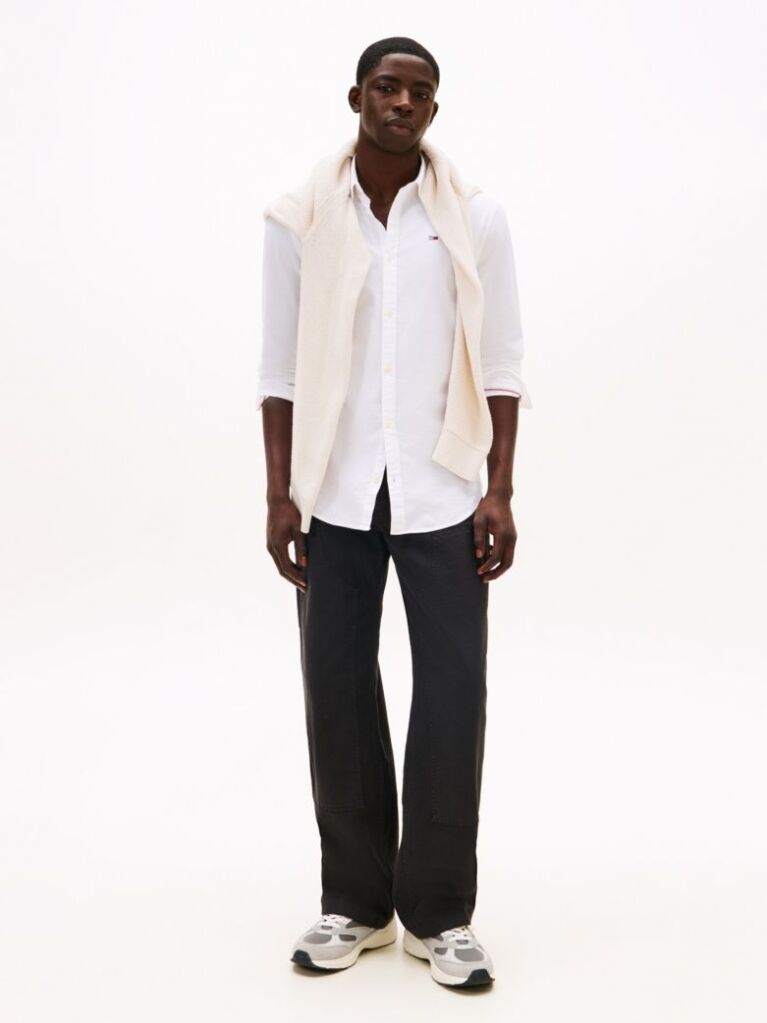 Alb Camasa Slim Fit Din Bumbac Organic Stretch  Barbati