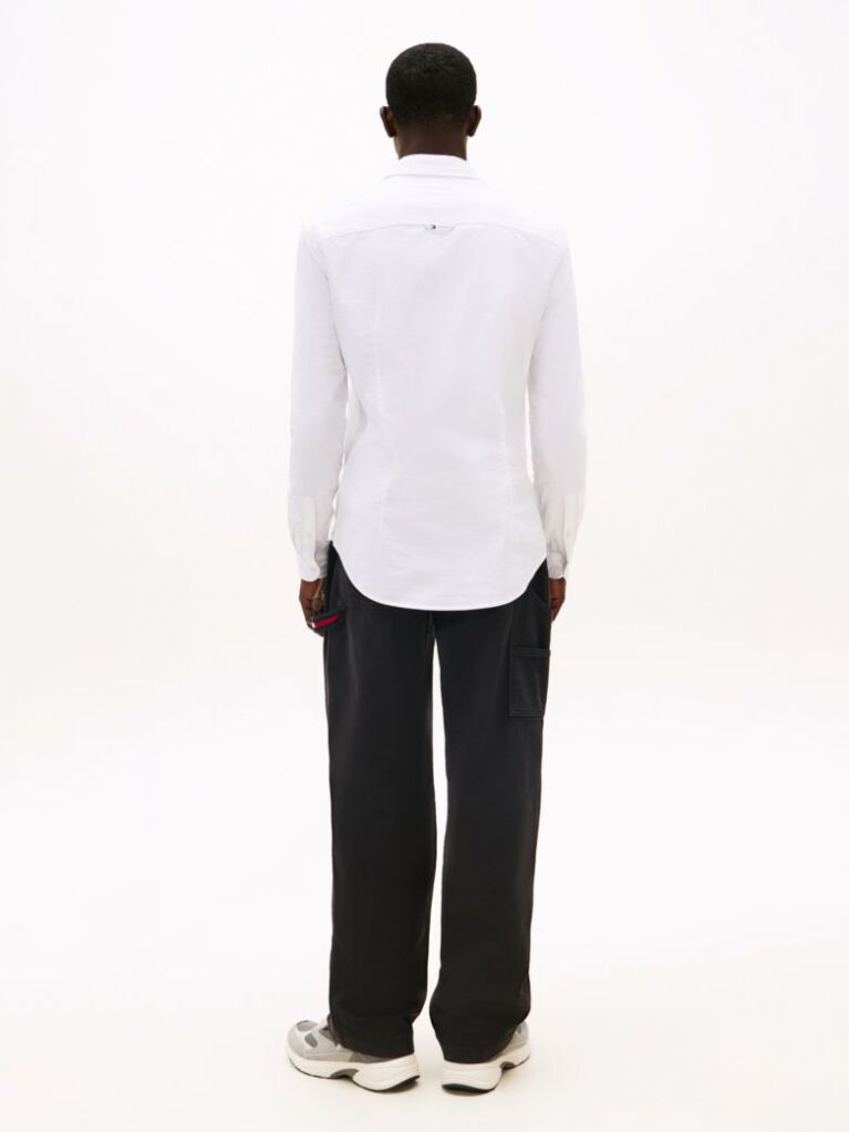 Alb Camasa Slim Fit Din Bumbac Organic Stretch  Barbati
