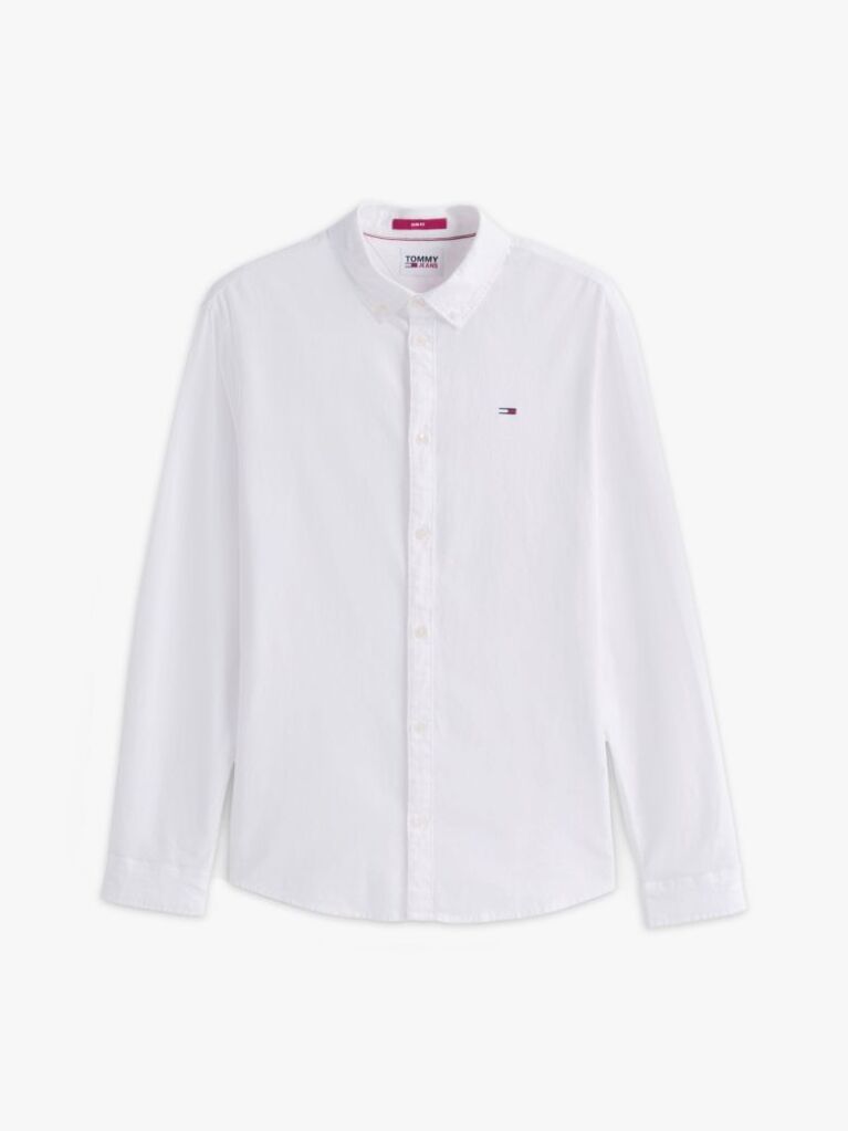 Alb Camasa Slim Fit Din Bumbac Organic Stretch  Barbati