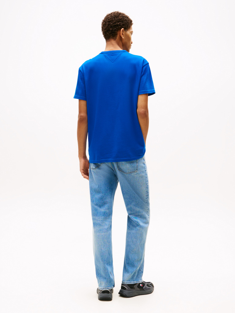 Blue Tricou Cu Guler Rotund Tommy Badge  Barbati