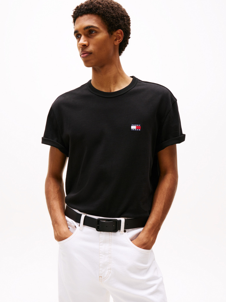Negru Tricou Cu Guler Rotund Tommy Badge  Barbati