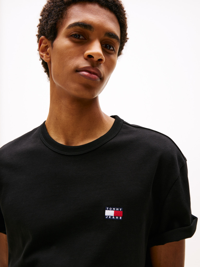 Negru Tricou Cu Guler Rotund Tommy Badge  Barbati