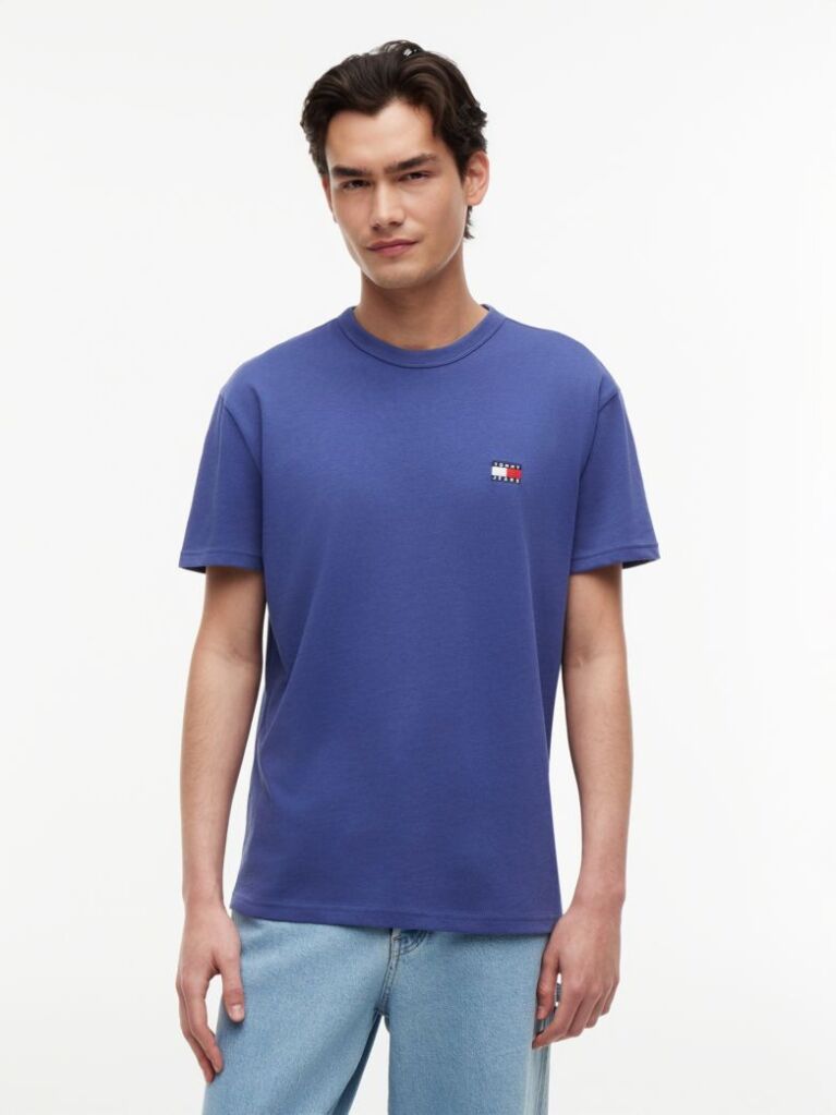 Blue Tricou Cu Guler Rotund Tommy Badge  Barbati