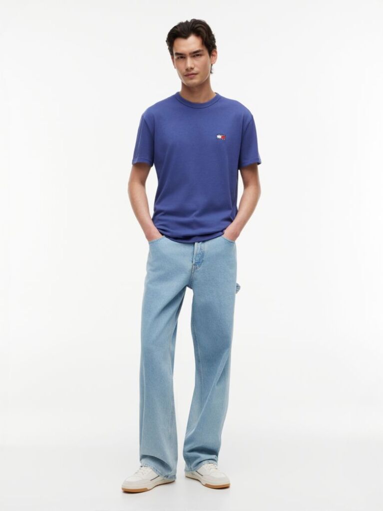 Blue Tricou Cu Guler Rotund Tommy Badge  Barbati
