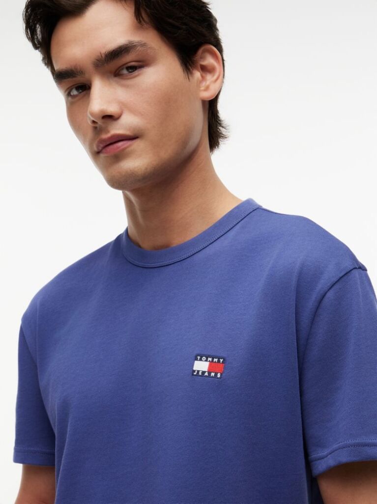 Blue Tricou Cu Guler Rotund Tommy Badge  Barbati