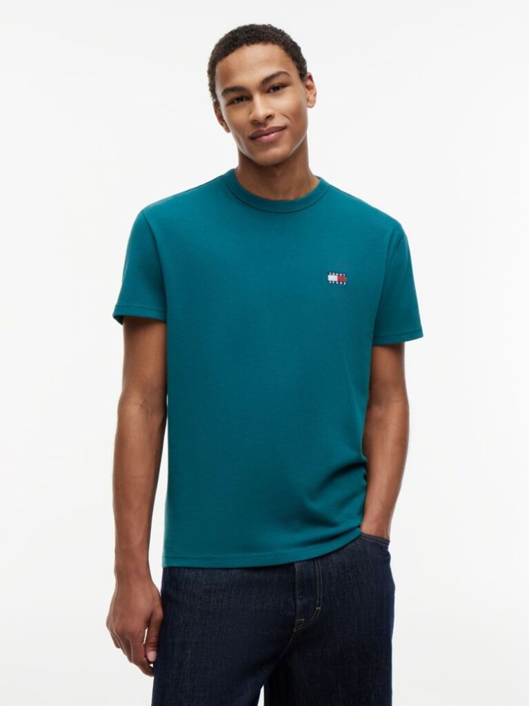 Blue Tricou Cu Guler Rotund Tommy Badge  Barbati