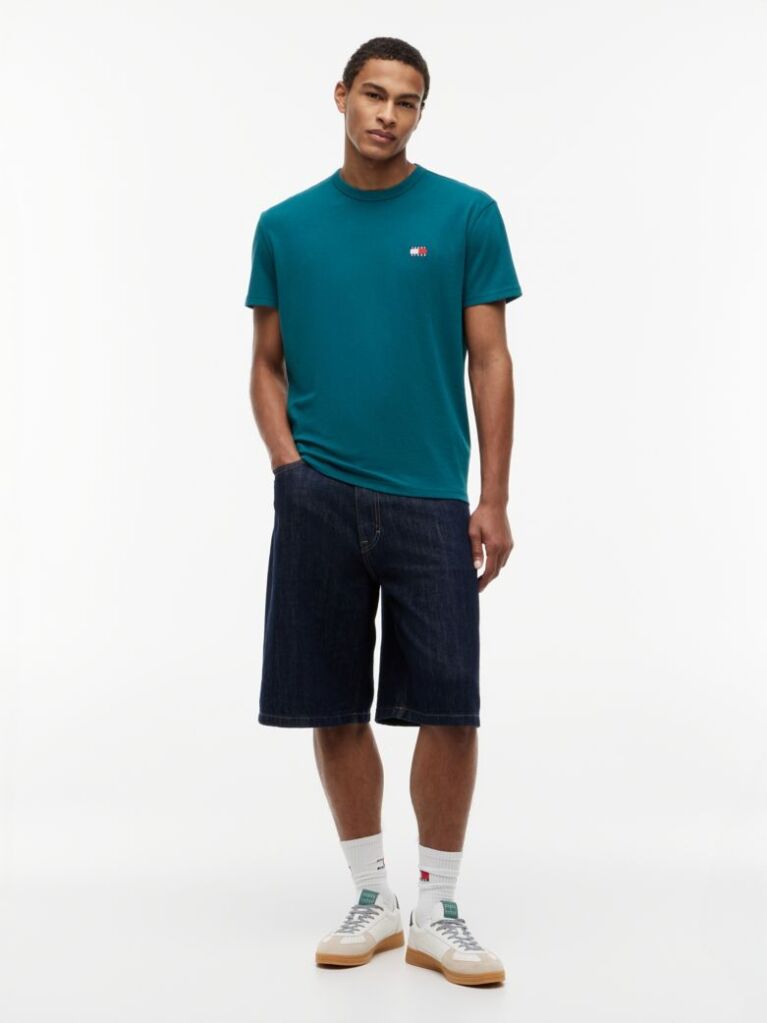 Blue Tricou Cu Guler Rotund Tommy Badge  Barbati