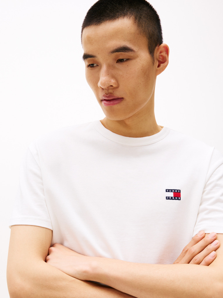 Alb Tricou Cu Guler Rotund Tommy Badge  Barbati