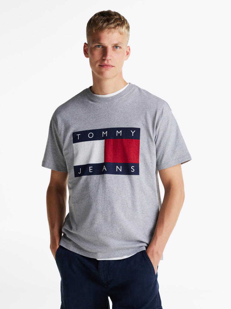 Gri Tricou Relaxat Badge Steag  Barbati