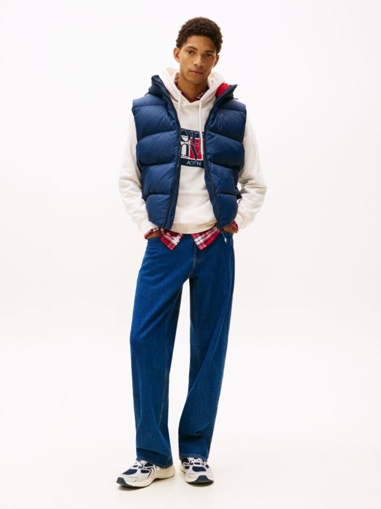 Blue Down Hooded Zip-Thru Vest  Men