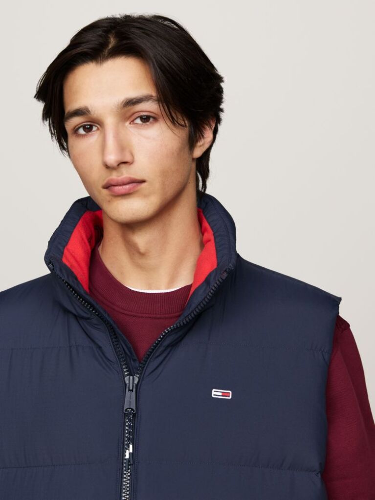 Blue Down Hooded Zip-Thru Vest  Men