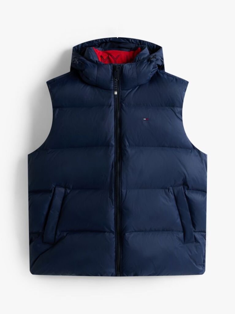 Blue Down Hooded Zip-Thru Vest  Men