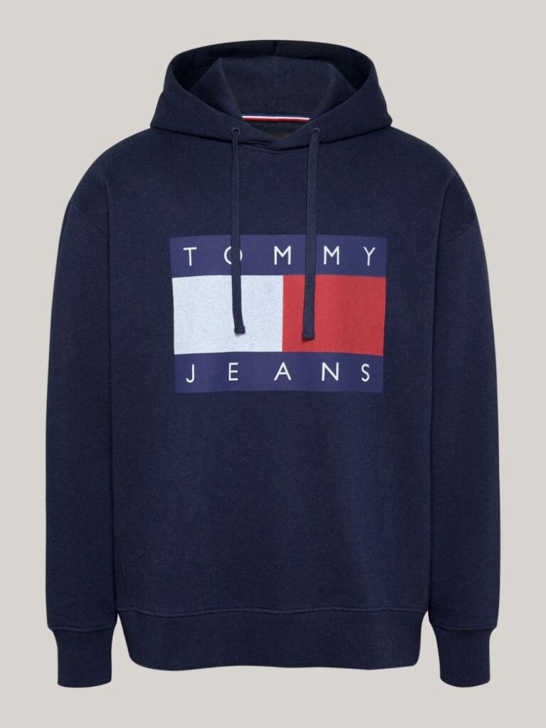 Blue Hanorac Relaxat Cu Gluga Tommy Flag Badge Mélange  Barbati