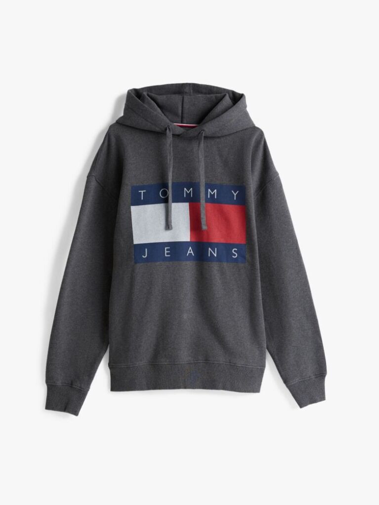 Gri Hanorac Relaxat Cu Gluga Tommy Flag Badge Mélange  Barbati